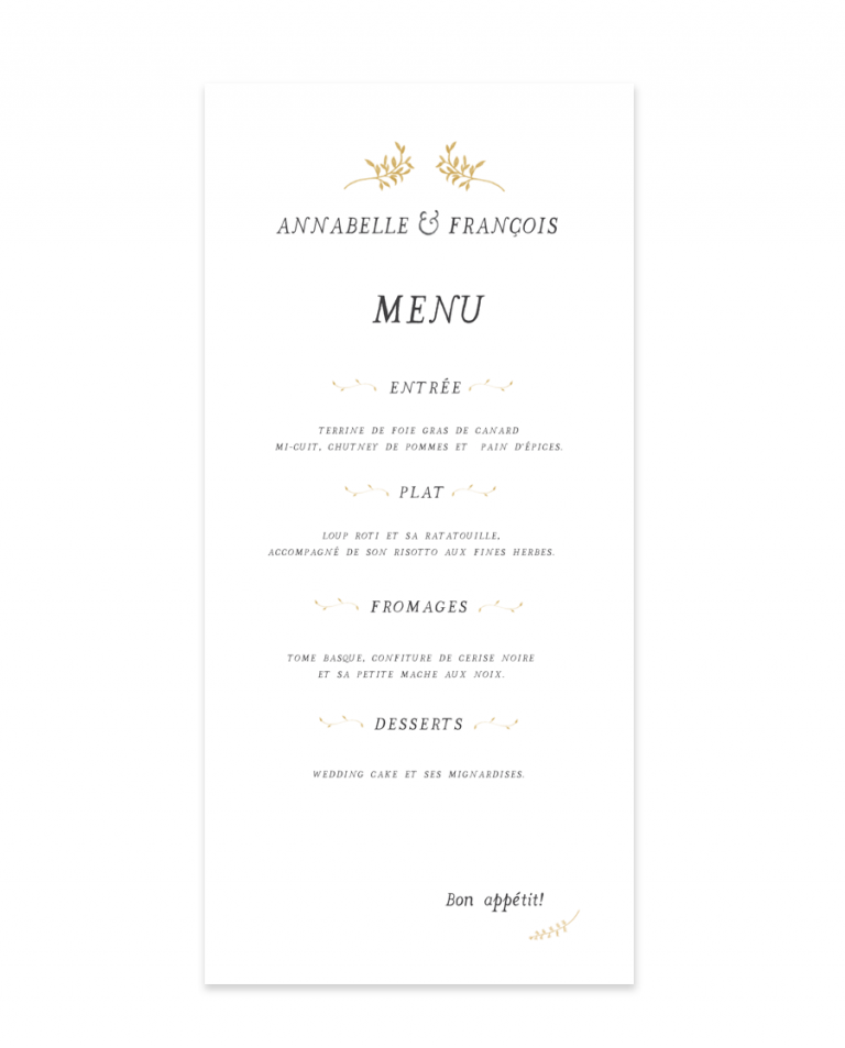 Menu Florescence Nude Papeterie Graphiste Mariage Lyon